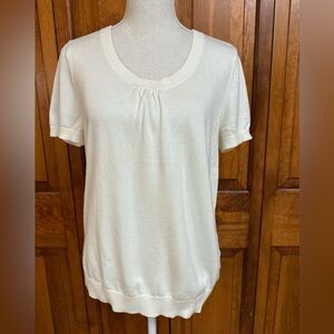 Lands End Cotton Modal Scoop Neck Short sleeved Sweater Creamy Ivory White Med